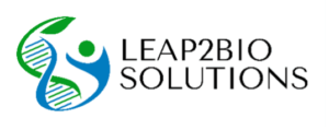 Logo: Blue and Greet DNA Helix and person logo with the words LEAP@BIO SOLUTIONS in black